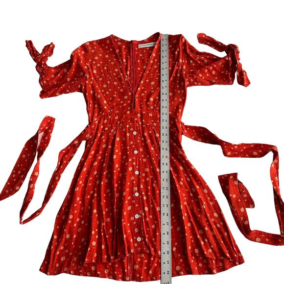 Faithfull the Brand Ditsy Floral Arm Back Bow Deep V Short Sleeve Mini Dress XS - Picture 7 of 8